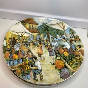 3 Effetti D'Arte Plate Platter Dish Outdoor Farm Market Scene Made In Italy 11"